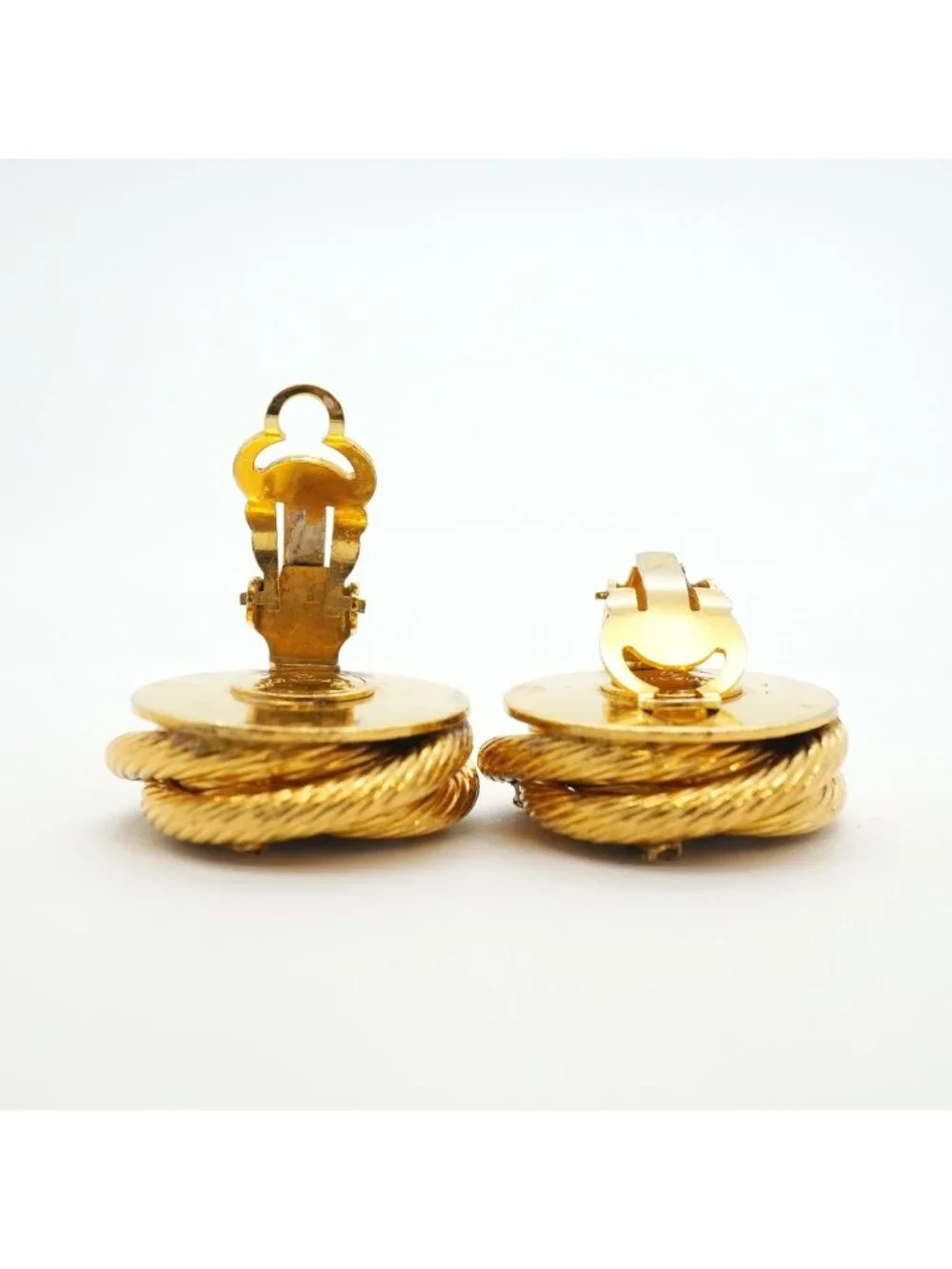 Chanel Earrings Vintage Round Circle Gold Plated Rhinestone Gripoix Blue
